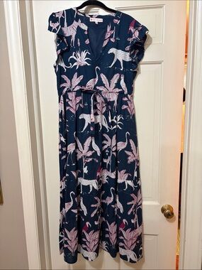 Jude Connally Navy Maxi Dress with Pink Animal & Palm Print